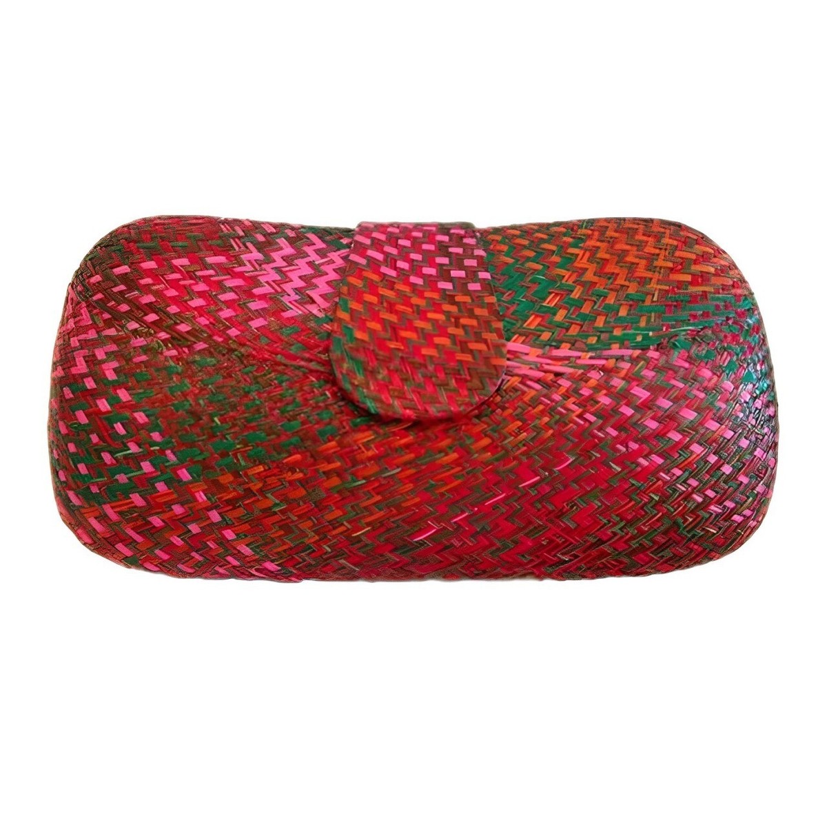 Straw Sand Plaid Clutch Bag Handbag Pink Red Magnetic Closure