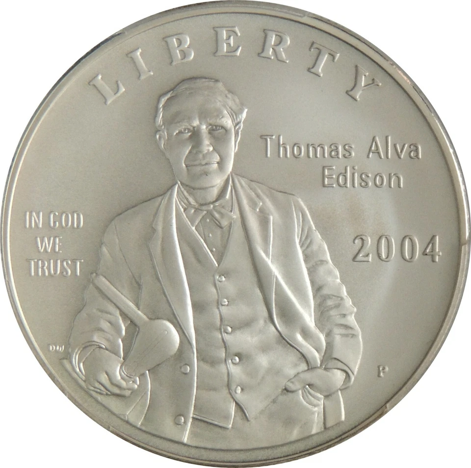 2004-P $1 THOMAS EDISON COMMEMORATIVE SILVER DOLLAR PCGS MS70 #43080901 TOP POP! - Image 3 of 4