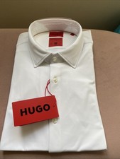 HUGO BOSS KENNO SLIM STRETCH PERFORMANCE SHIRT BY HUGO WHITE SZ LG BNWT RRP £89