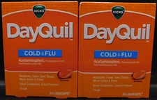 Lot Of 2 Vicks DayQuil Cold & Flu 24 LiquiCaps Ea Exp: 2/26+ New & Sealed