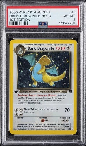 2000 POKEMON ROCKET 1ST ED #5 DARK DRAGONITE-HOLO PSA 8