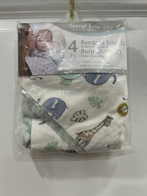 Trend Lab Baby Bandana Bibs and Burp Cloths Cotton Giraffes Elephants NIP