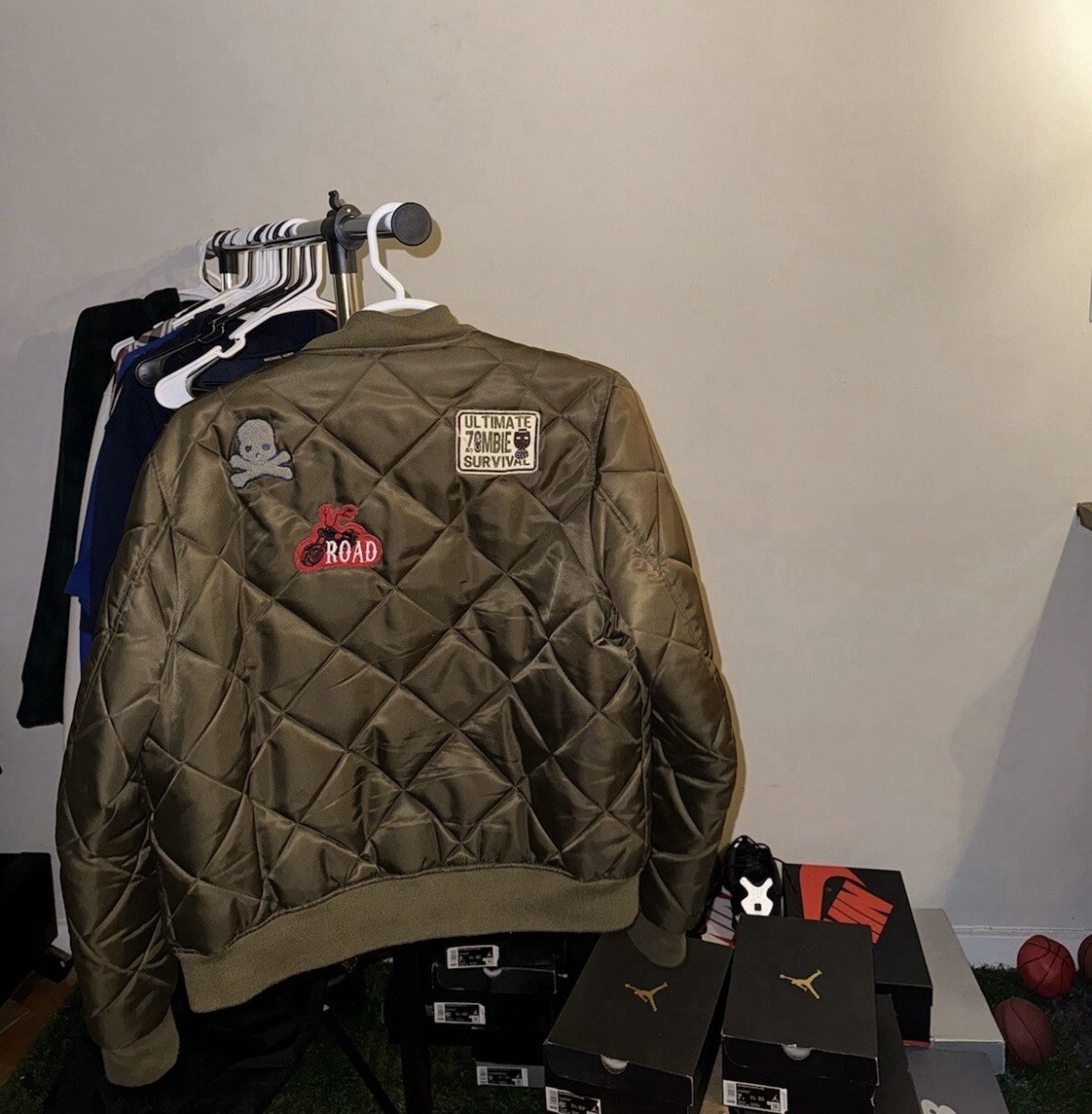 Zara Men's Quilted Puffer Bomber Olive Green Jacket Sz L   RARE image 2