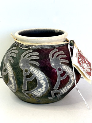 Jeremy Diller Raku Pottery Vase Kokopelli Flute Player Studio Art Signed NEW
