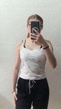 Damen Trägershirt Camisole Weiß Rosa Schlei...
