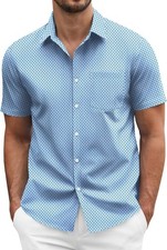 Mens Short Sleeve Dress Shirt Non Shrink Stretch Untucked Casual Button Down