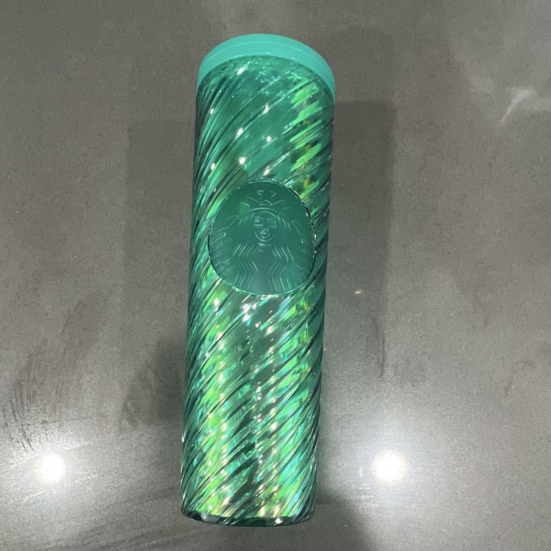 Starbucks Green Iridescent Swirl Plastic Tumbler Cup with Lid, Coffee & Tea