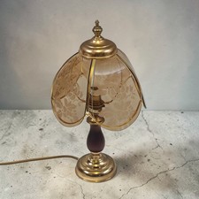 Vintage Brass Table Lamp Base With Sectioned Etched Glass Shade Working