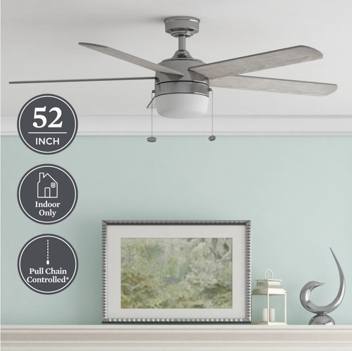 Ceiling Fan 52 in. Brushed Nickel Reversible 5 Blade Integrated LED Light Quiet - Picture 9 of 16