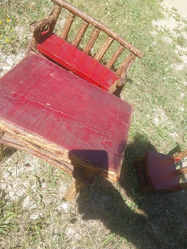 Antique Primitive Child's (Doll) Rustic Furniture Table And Chairs