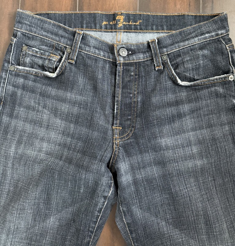7 For All Mankind Jeans Mens 31x32.5 Black Denim Relaxed Button Fly Straight Leg