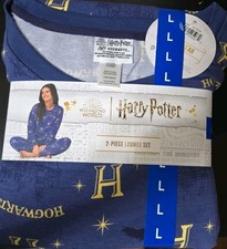 NWT Harry Potter Hogwarts 2-Piece Pajamas Lounge Set Blue Yellow Sz Large
