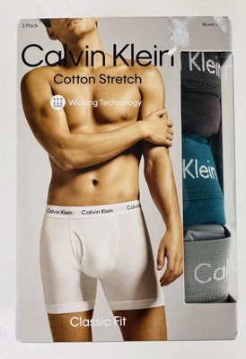 3-Pack Calvin Klein Men s Cotton Stretch Boxer Brief, Dk Grey/Grey/Teal - Large