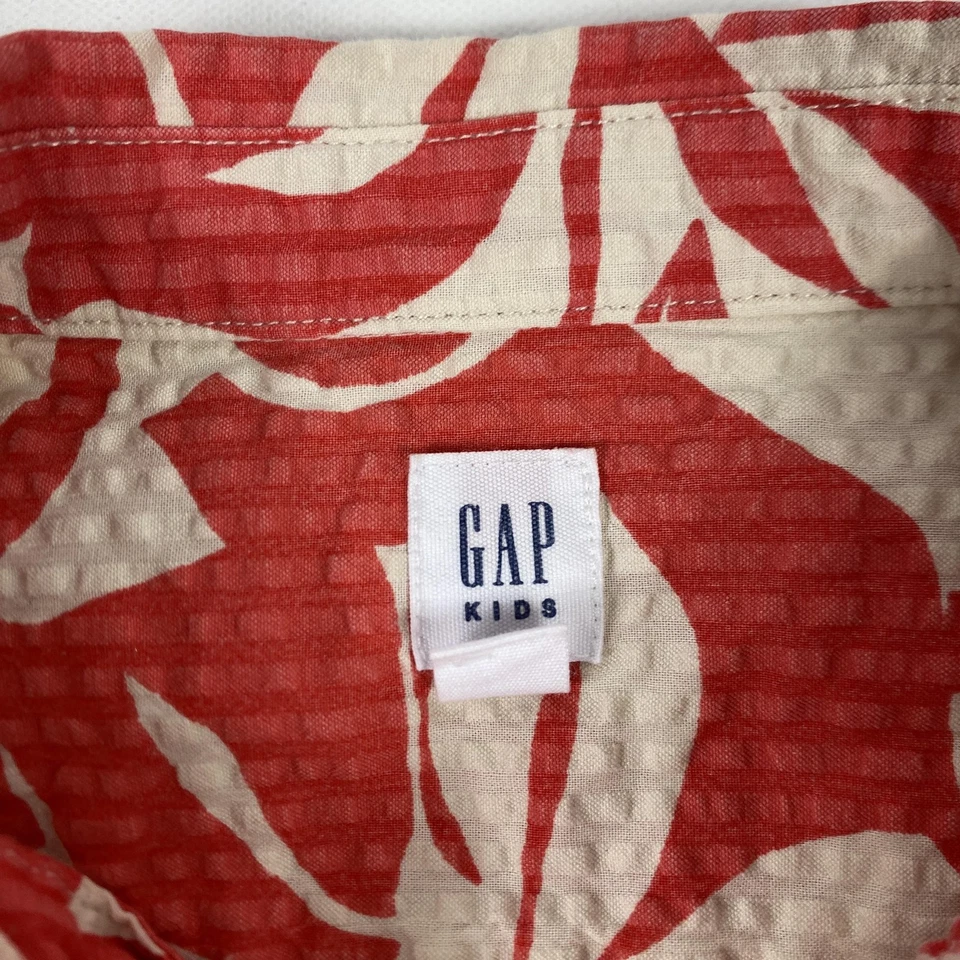 Gap Kids Shirt Boys Large Red Hawaiian Aloha Seersucker Short Sleeve Button - Image 3 of 4