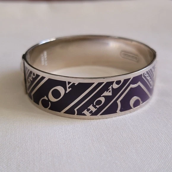 Coach Purple & Silver-tone Logo Bangle Bracelet Womens Size 7.5" EUC - Image 3 of 4