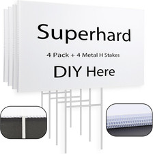4 Pack Blank Yard Signs 17 X 12 in with Metal Stakes, White Plastic Yard Lawn...