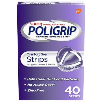 Strips Size 40 Ct Poligrip Strong All Day Comfort Seal Denture Adhesive Strips
