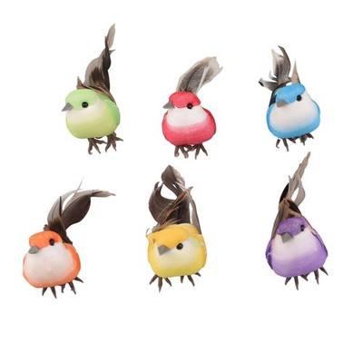 Festliche Schaumstoff Vögel Deko für Weihnachtsbaum 6er Pack mit bunten falschen Federn