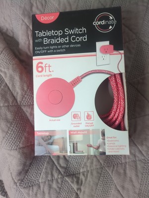 Tabletop Switch Cordinate Decor 6ft. Braided Extension Cord Pink New Easy Light