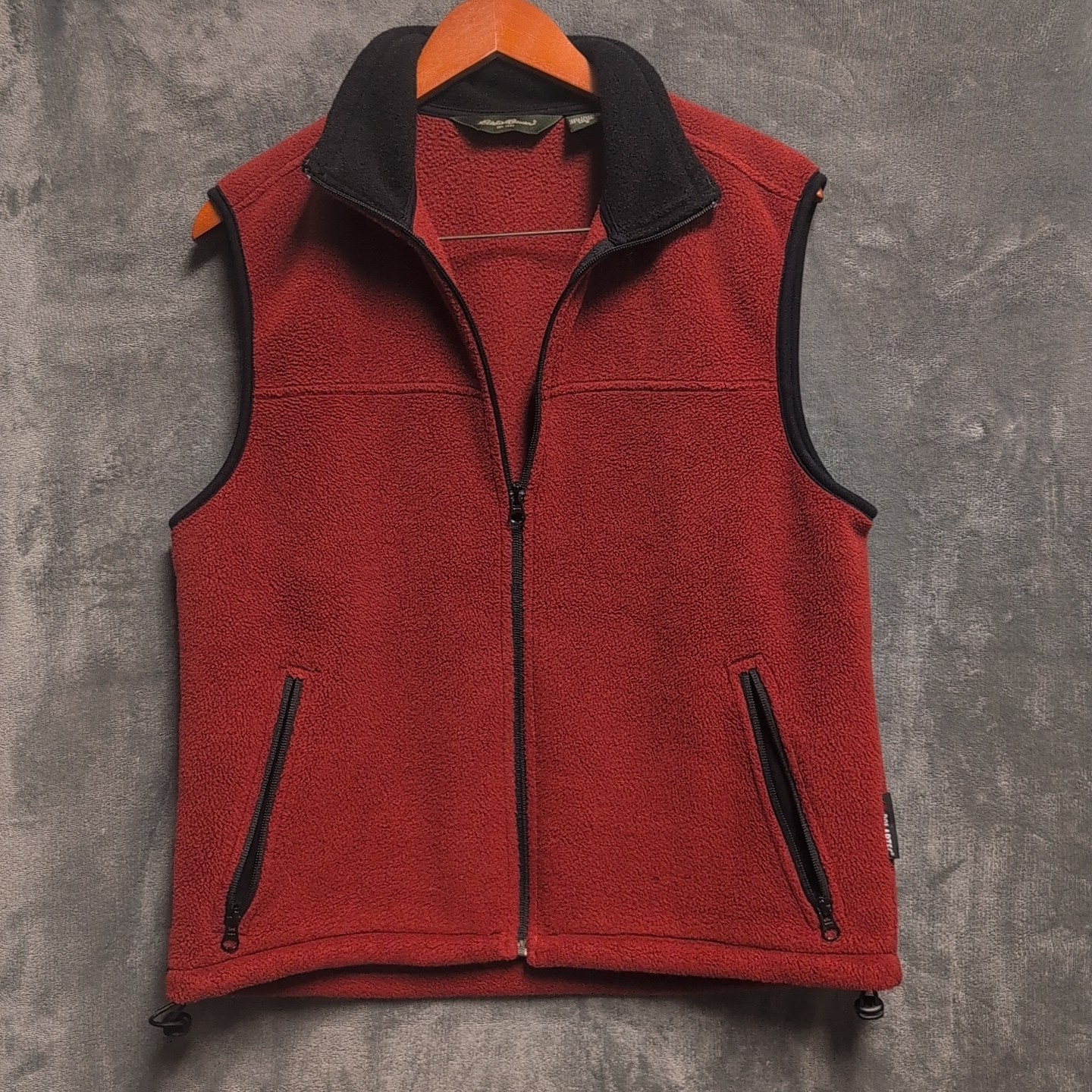 Eddie Bauer Vest Mens Red Fleece Sweater Fill Zip Windcutter Vintage Size Small