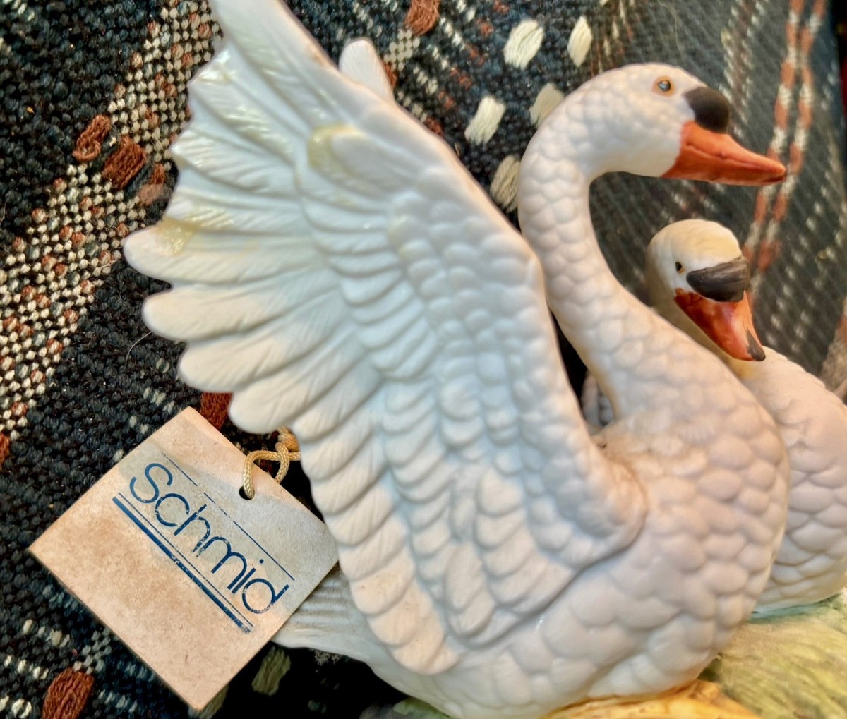 Vintage Schmid Porcelain Pair of Swans Music Box Figurine Plays