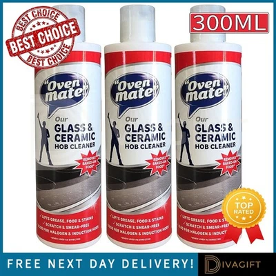 OVEN MATE GLASS AND CERAMIC HALOGEN HOB POWERFUL CLEANER 300ML SEALS HOB SURFACE