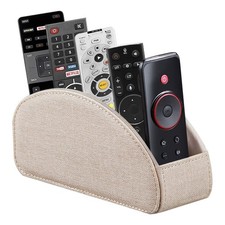 Leather TV Remote Control Holder with 5 Compartments Caddy Beige