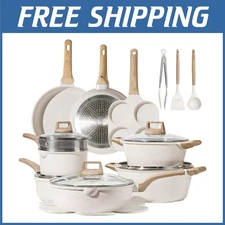 21-Piece Nonstick Cookware Set, White Granite, PFOA Free