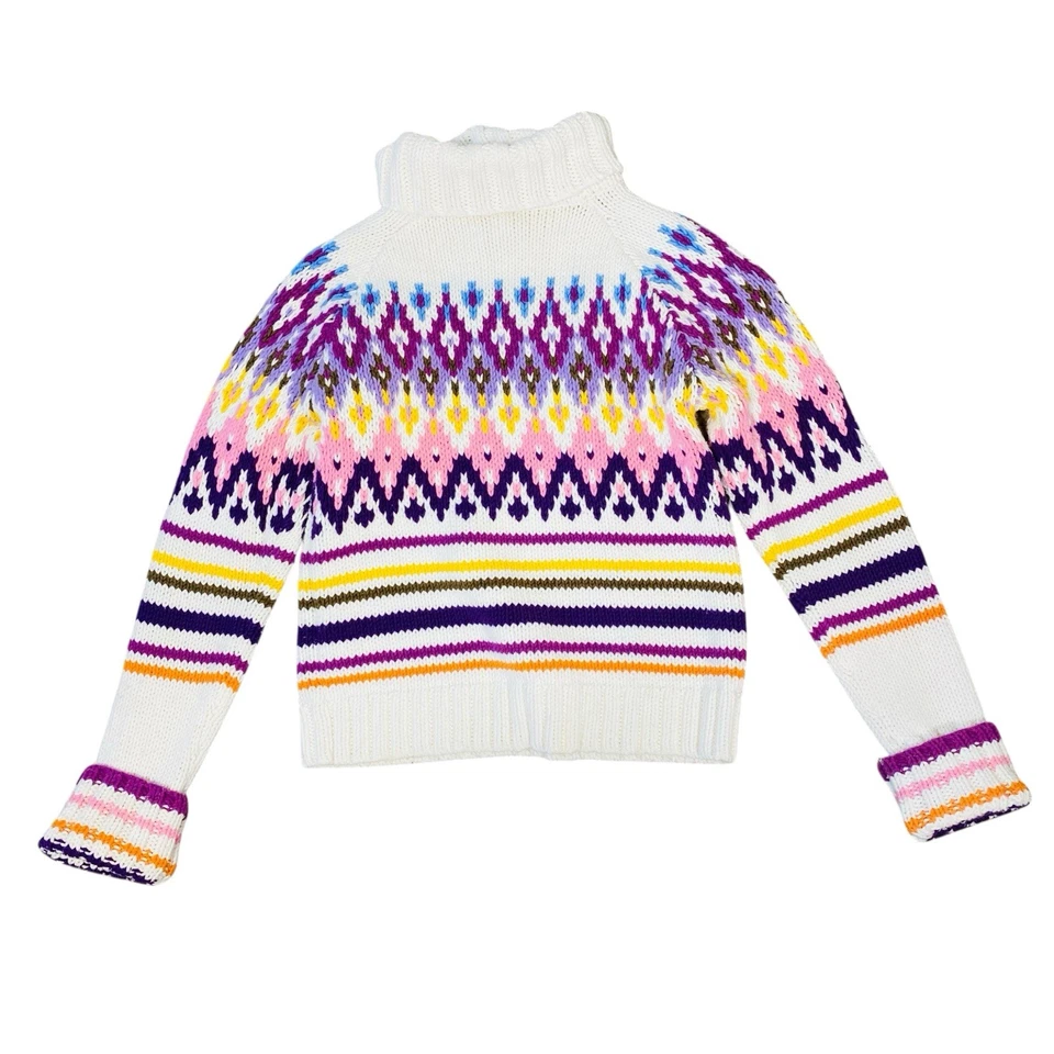 VINTAGE Y2K GAP Girls Fair Isle Turtleneck Sweater Medium 8 Colorful Chunky Knit - Image 3 of 4