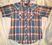 Vtg WRANGLER Cowboy Cut SHIRT Western MENS 17 1/2 Pearl Snap X LONG TAILS Plaid