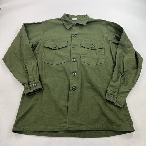 Vintage OG-107 Sateen Vietnam Era Green Shirt Size 16.5x34 Military Army