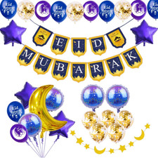 Jelacy Eid Mubarak Decoration Ramadan Banner Aluminum Foil Balloons and Latex Ba