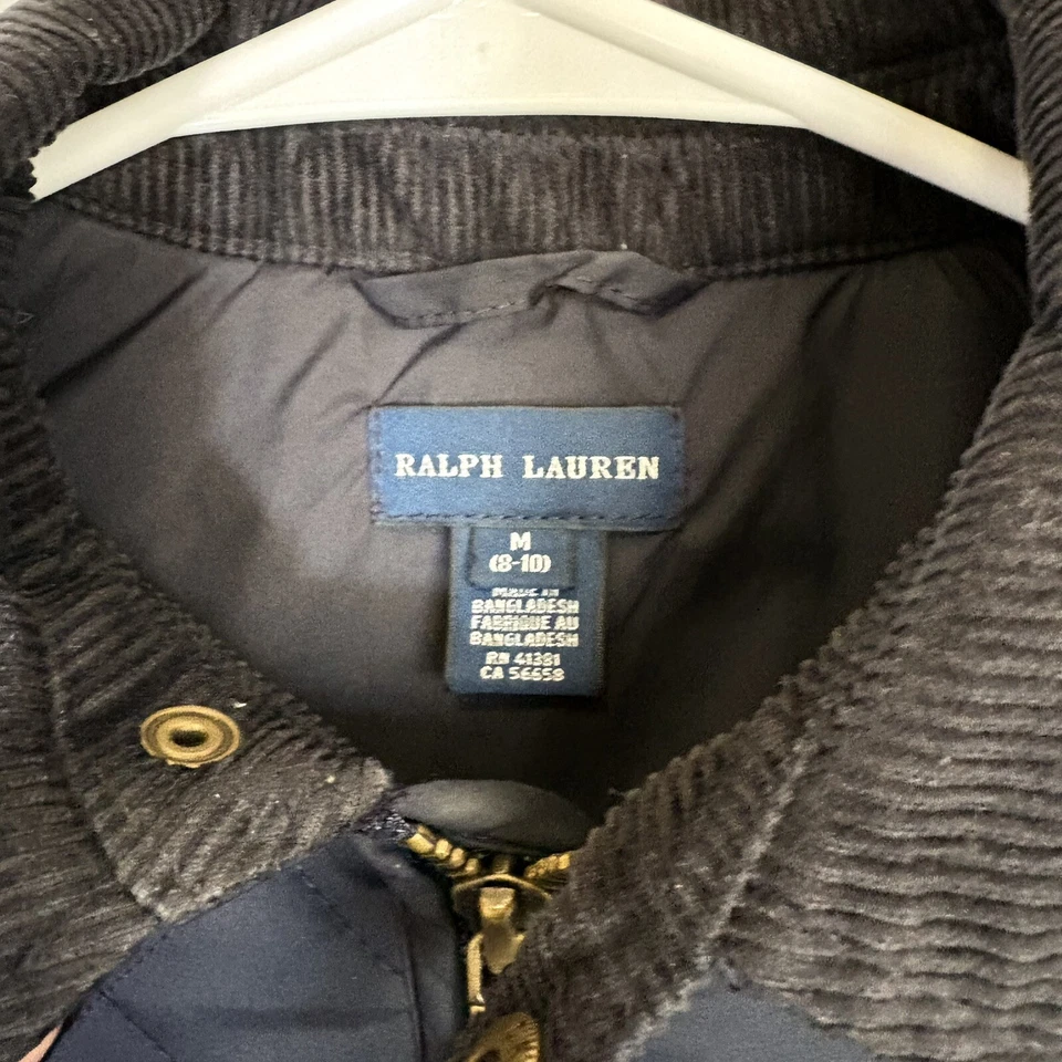 Ralph Lauren Niñas Chaqueta Med 8-10 Azul Marino Acolchado Granero Abrigo Ecuestre Foto 3 de 4