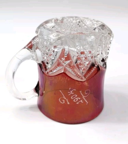 Ruby Stain Flash Souvenir Glass-Handled Shot Glass Inscribed 1904 - Picture 4 of 7