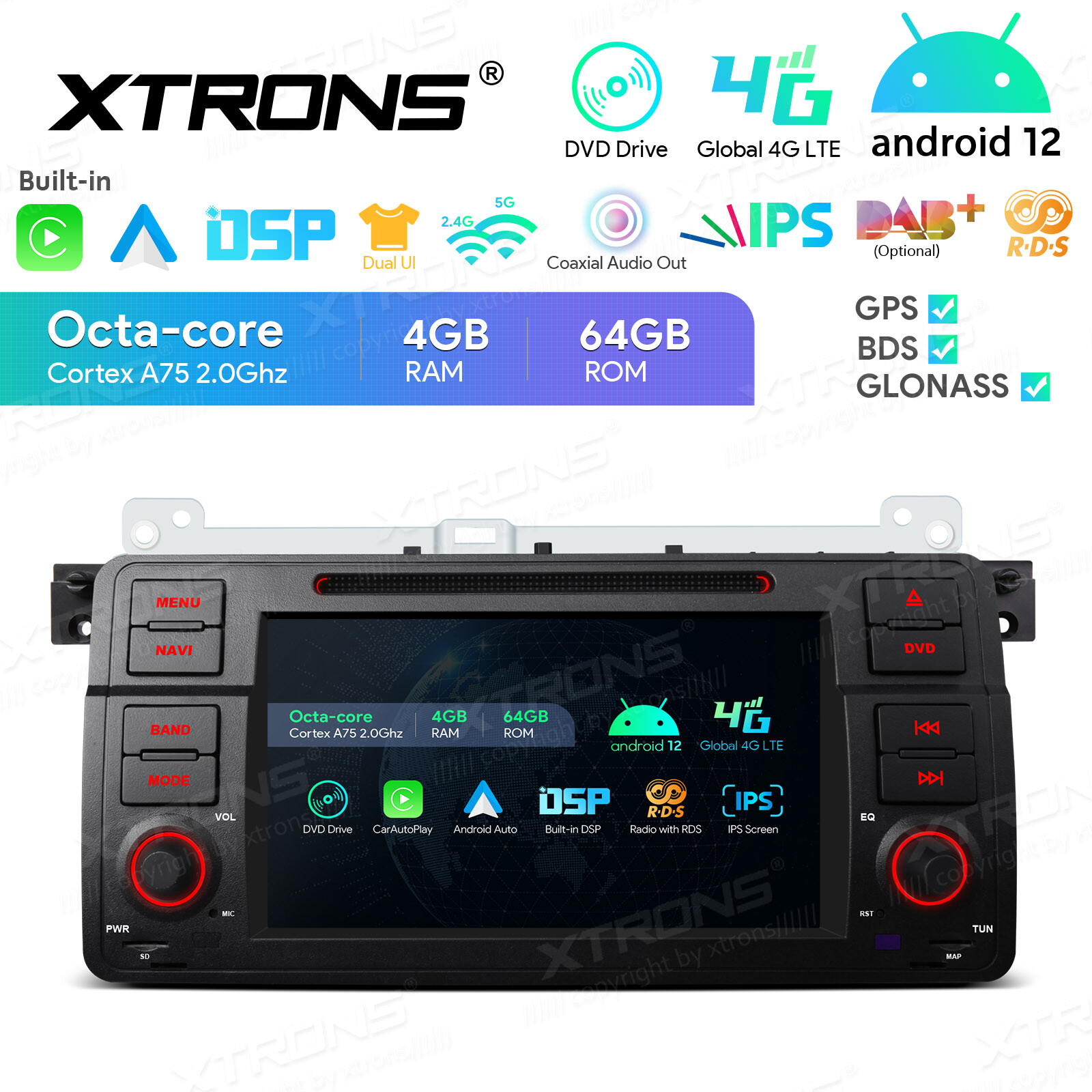7" Android 12.0 Autoradio 64G GPS Navi DSP DVD WLAN USB Für BMW E46 Rover MG ZT - Bild 5 von 12