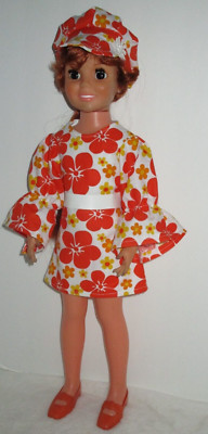 Groovy 18'' NO Doll Ideal Crissy Mod Dress Orange Yellow Floral Hat Belt