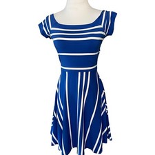 Ann Taylor Loft Dress Women’s Petite PXS Short Sleeve Blue Stripe Open Back