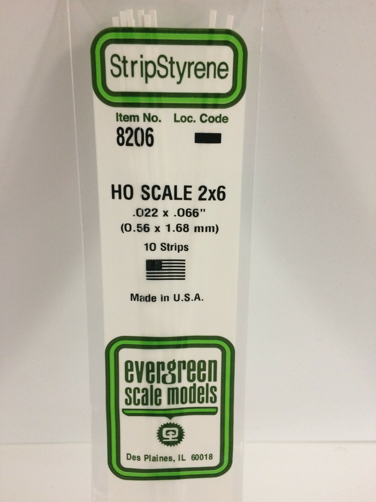 Evergreen EV8206 Listello in scala HO 0,6x1,7x350mm (10pz) modellismo