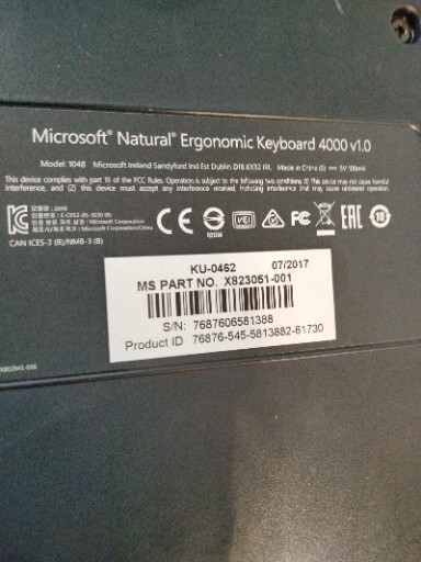 Microsoft Natural Ergonomic Keyboard 400 v1.0 4000 1048 Wired KU-0462 Tested 
