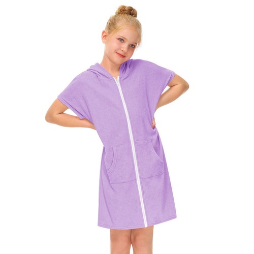 Little Girls Swim Cover Up Swimsuit Zip Up Hooded Bathrobe Absorbent Beach Dress - Picture 17 of 81