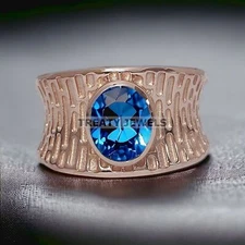 Alexandrite Oval Cut With 925 Sterling Silver Gold Plated Ring For Men's #26