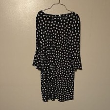 Tommy Hilfiger Retro Mod Floral Print 3/4 Bell Sl Dress Black White Red & Tan 14