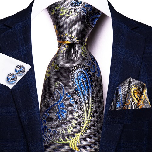 Paisley Mens Blue Tie Set Silk Woven Necktie Handkerchief Cufflinks Wedding Gift - Photo 171/180