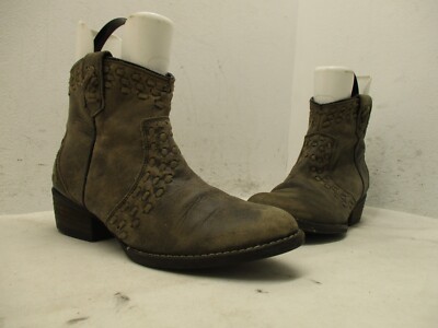 Very Volatile Distressed Brown Leather Zip Ankle Boots Womens Size 7