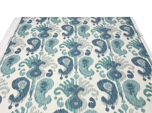 BALLARD DESIGNS ANDROS IKAT BLUE IVORY MULTIPURPOSE LINEN FABRIC BY YARD 54"W - Picture 4 of 6