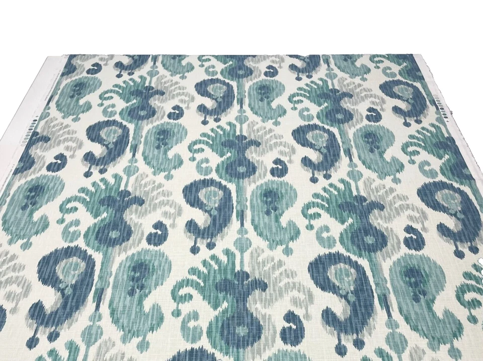 TELA DE LINO MULTIUSOS BALARD DESIGNS ANDROS IKAT AZUL MARFIL POR YARDA 54"W Foto 4 de 4