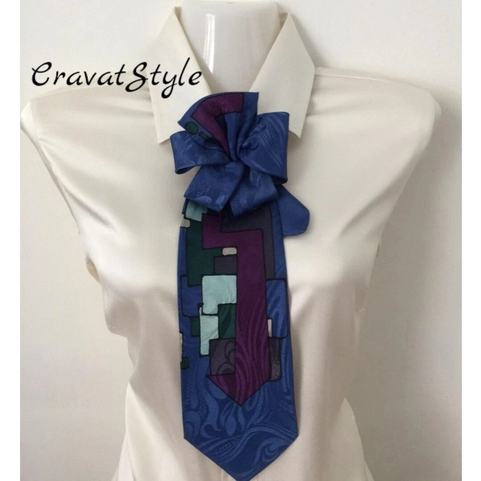 Corbata Mujer Seda 100% Italia. Collar collar corbata broche hecho a mano Foto 2 de 3