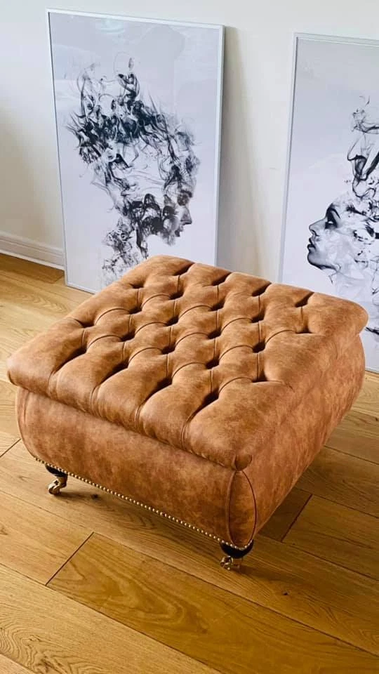 Tan leather sale footstool with storage