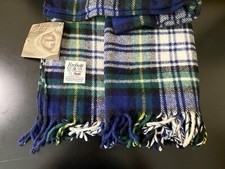 NWT Faribo Wool Stadium Blanket Throw Green Black Blue White Plaid Fringe 49x54
