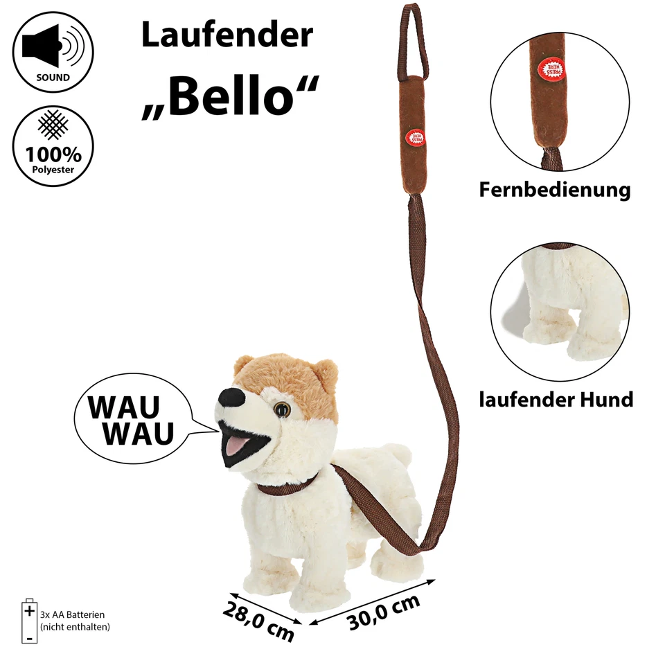 Hund Bello Laufend mit Sound Leine Spielzeug Plüschhund Batterie Stofftier - Bild 2 von 4